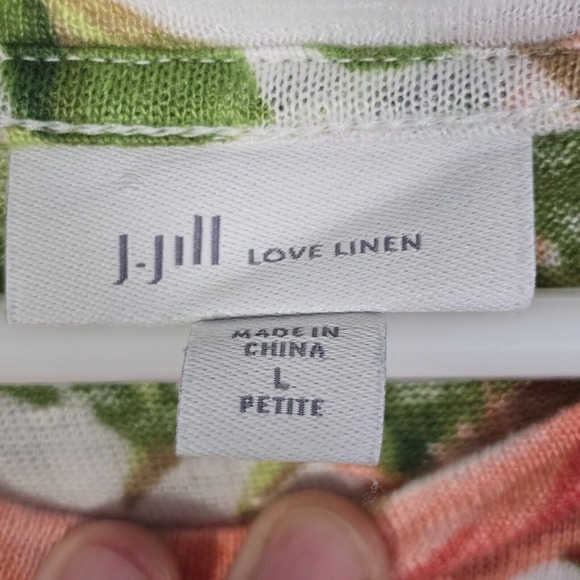 J Jill Love Linen Tie Side Top Large Petite Floral Tropical Short Sleeve Resort - Picture 4 of 10